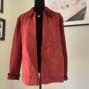 Brandon Thomas Suede Leather Acrylic Wool Zip Up Jacket 1X